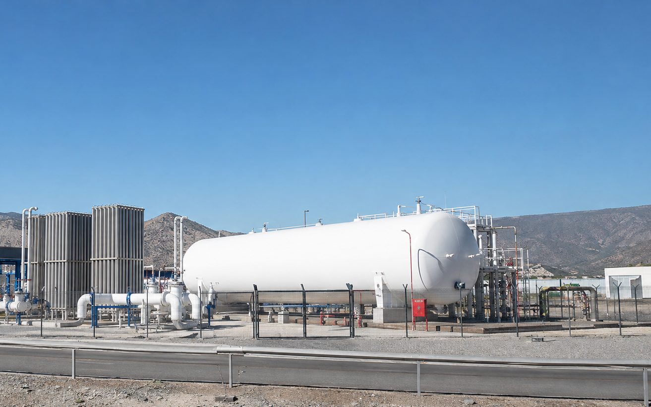 Estanque criogénico y vaporizadores de una planta satélite de regasificación